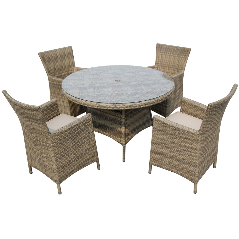 Furniture One 4 Seater Natural Rattan Garden Dining Set with Cushion Image 2