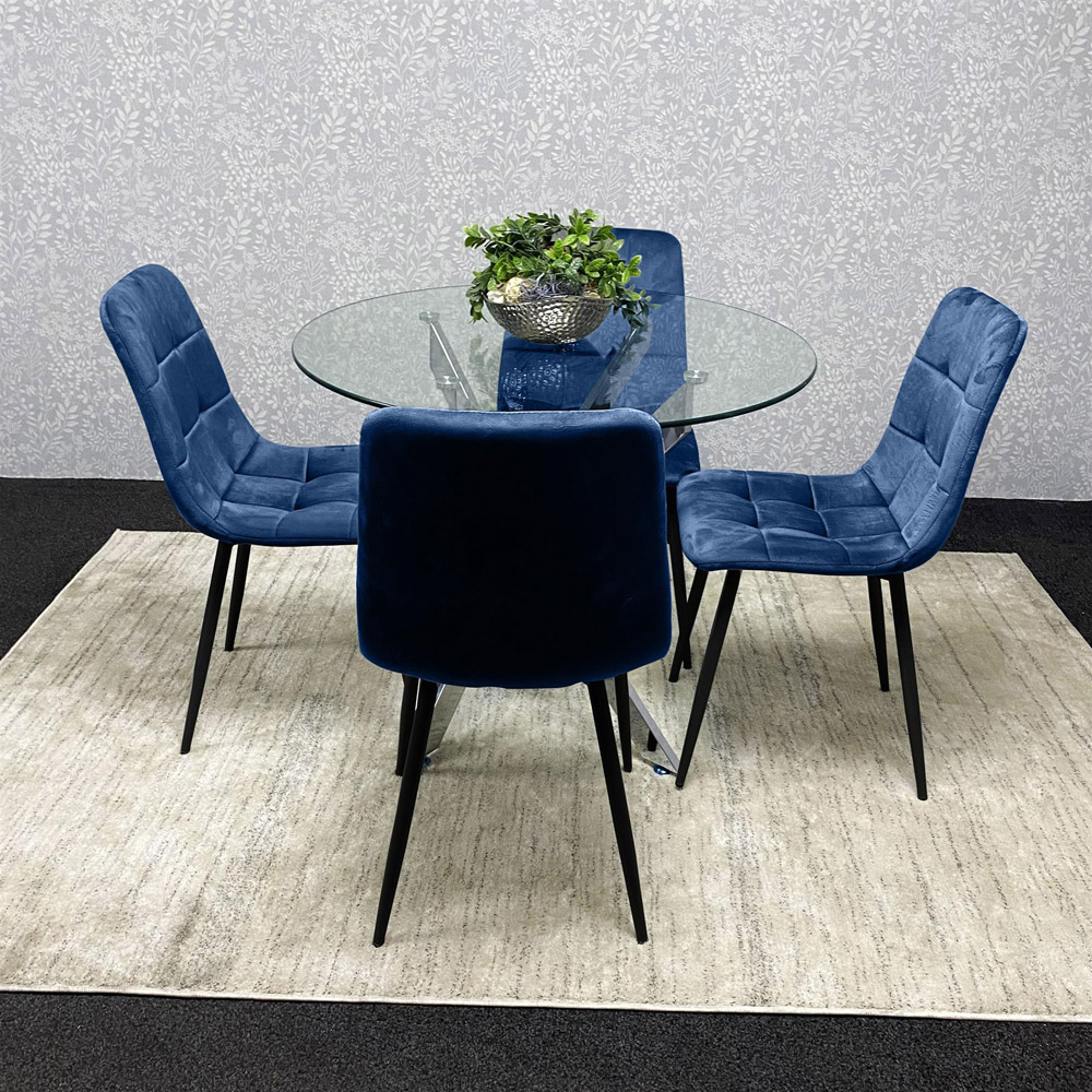 Kosy Koala 4 Seater Glass Round Dining Set Blue Velvet Image 3