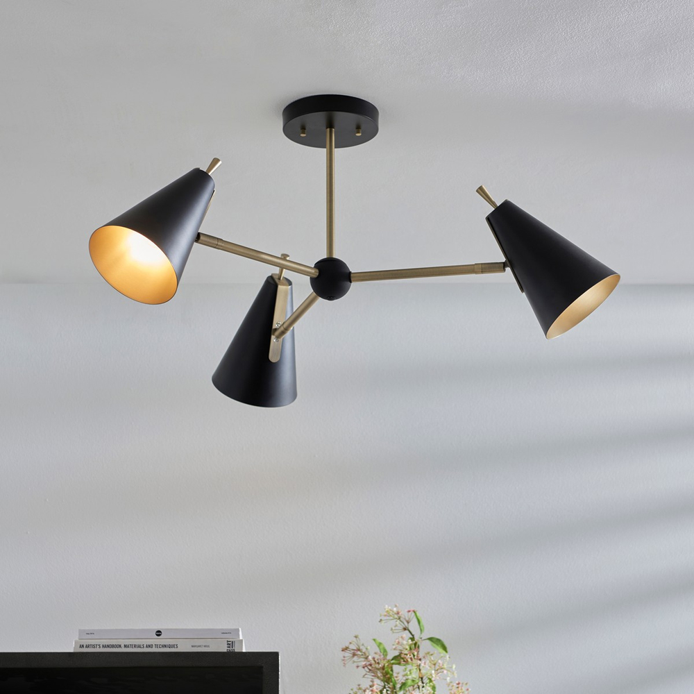 Merano Alta 3 Light Matt Black and Antique Brass Pendant Light Image 2