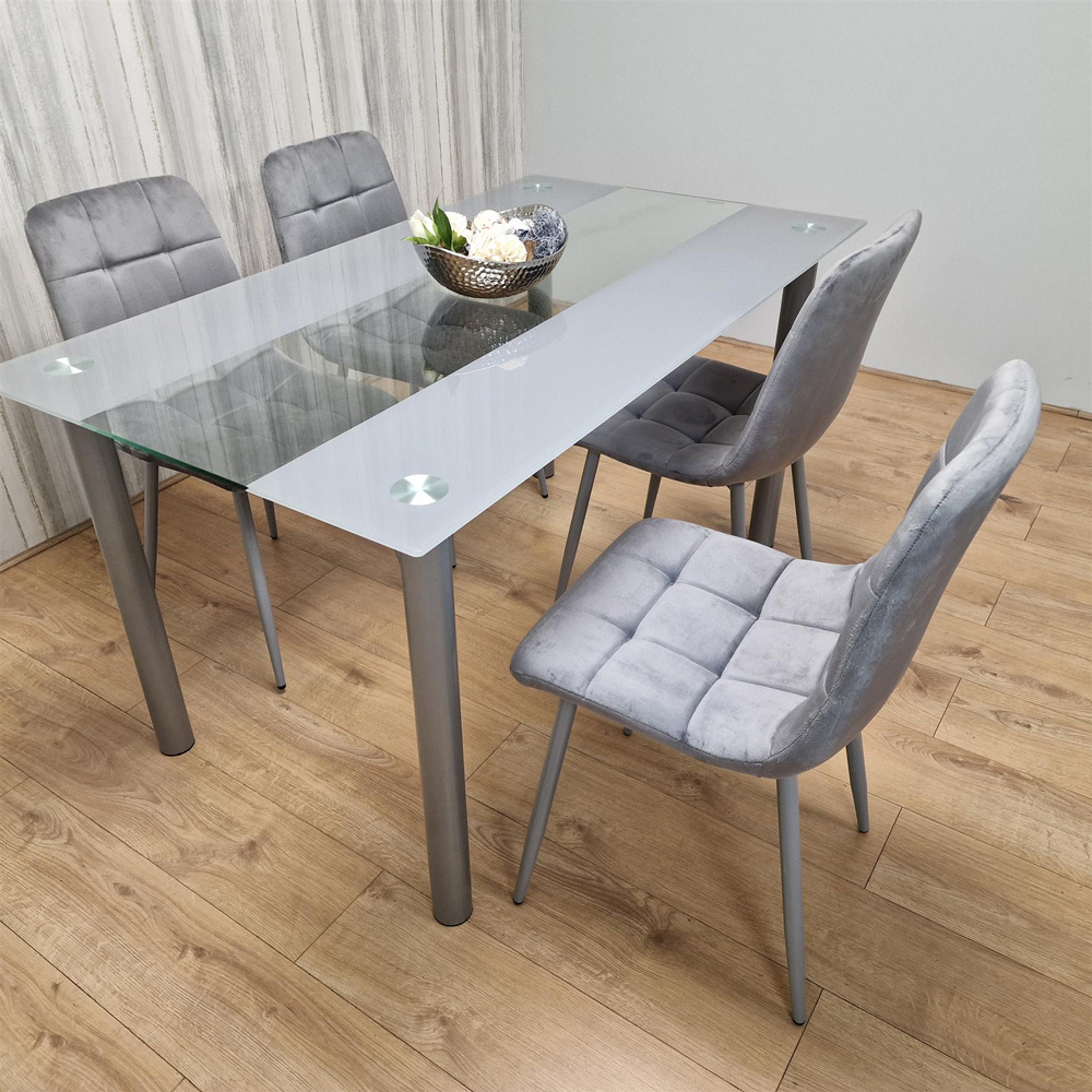 Portland 4 Seater Square Velvet Dining Table Set Grey Image 4