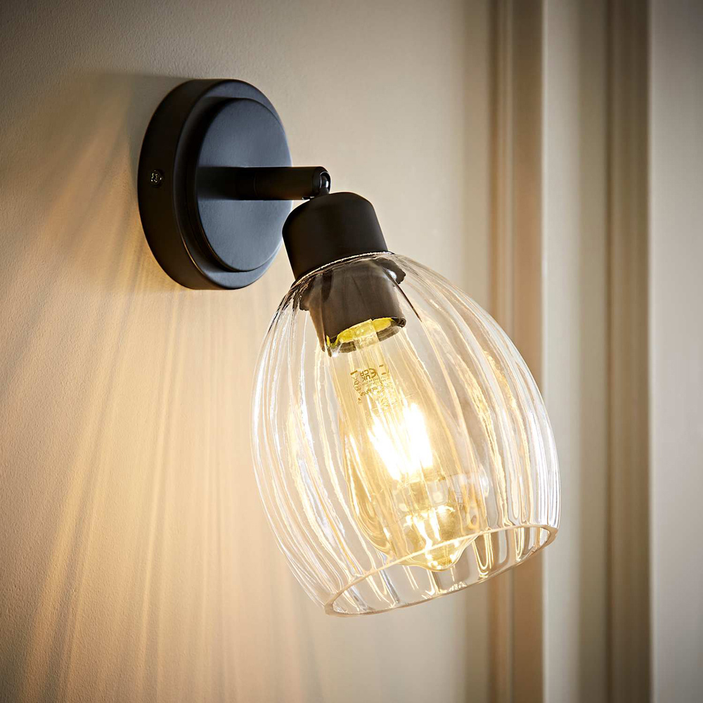 ValueLights Cheltenham Ribbed Shade Matte Black Adjustable Wall Spotlight with Bulb Image 6