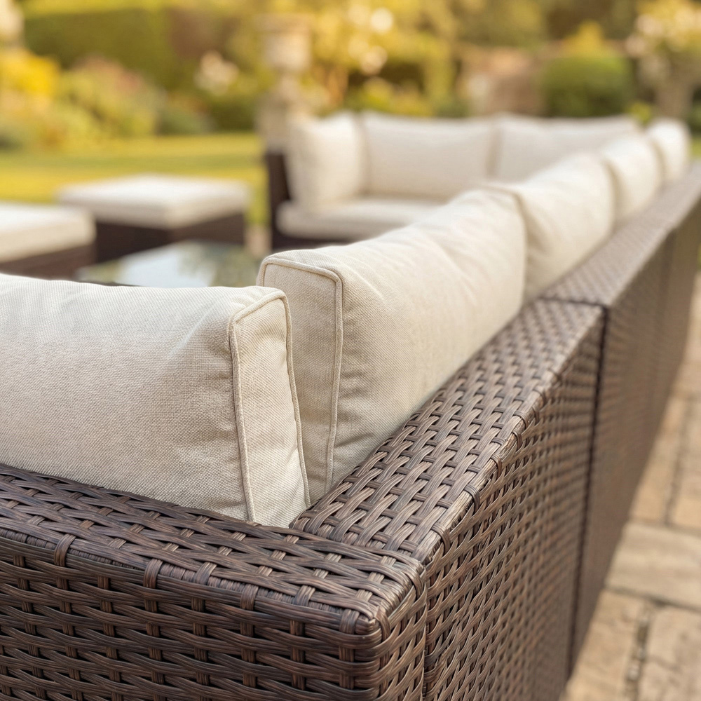 Artemis Home Oliena 8 Seater Brown Rattan Large U-Shaped Modular Garden Furniture Set Image 2