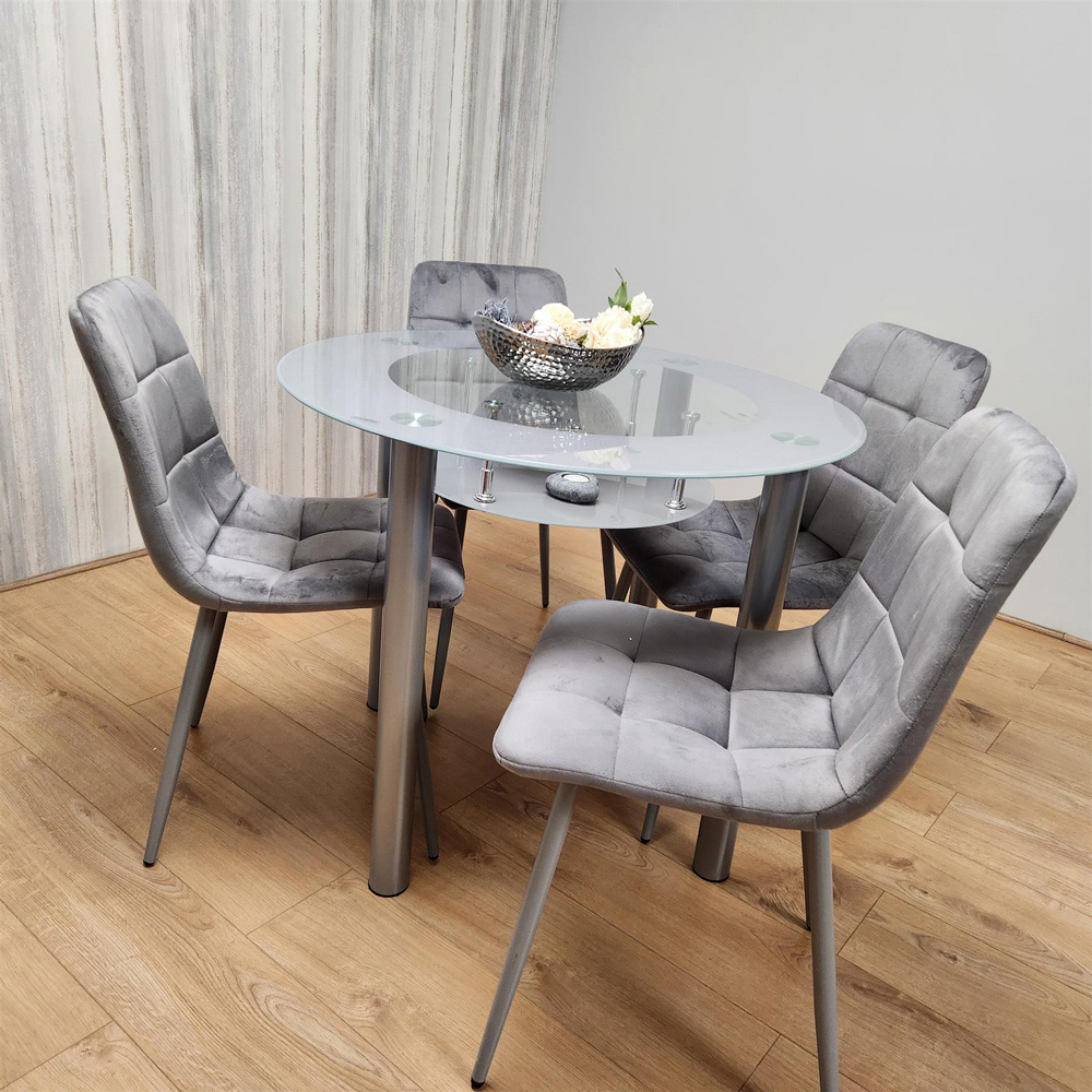 Portland Rocco 4 Seater Round Glass Velvet Dining Set Grey Image 5