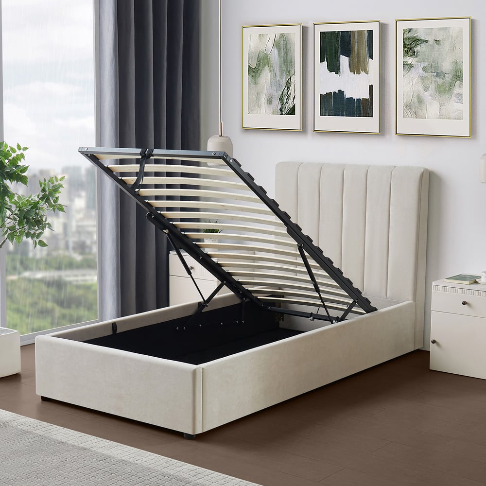 Brooklyn Evelynne Single Beige Linen Ottoman Bed Image 3