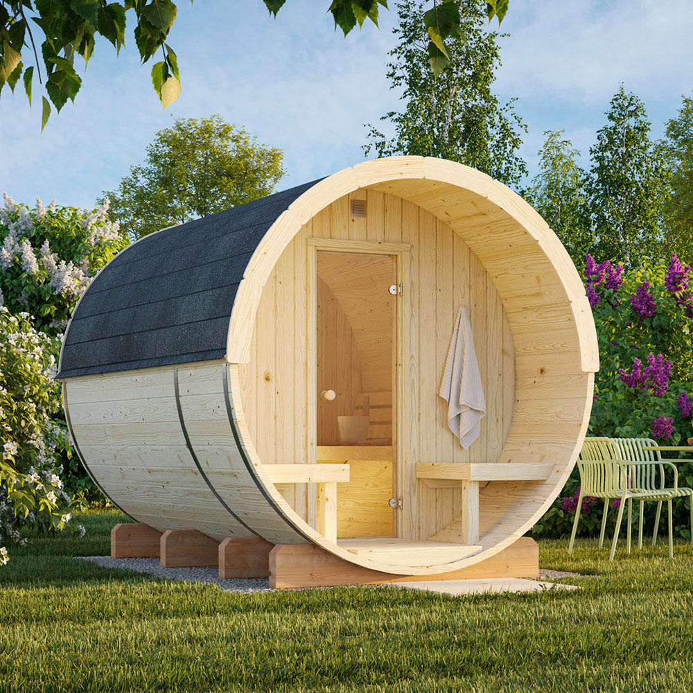 Palmako Anita 7.2 x 9.5ft Outdoor Barrel Wooden Sauna Image 2