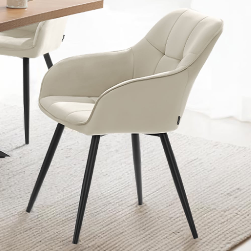 tectake Marilyn Set of 6 Cream and Black Velvet Quilted Dining Chair with Armrest Image 1