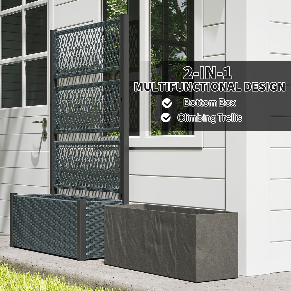 Outsunny Charcoal Grey Rattan Raised Garden Planter with Trellis Image 5