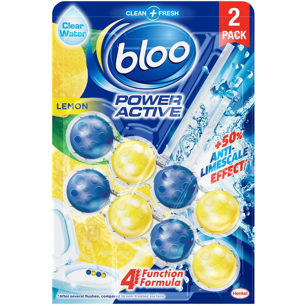 Bloo Power Active Plus Lemon Anti Limescale Effect Toilet Rim Block 2 x 50g 6 Pack Image 2