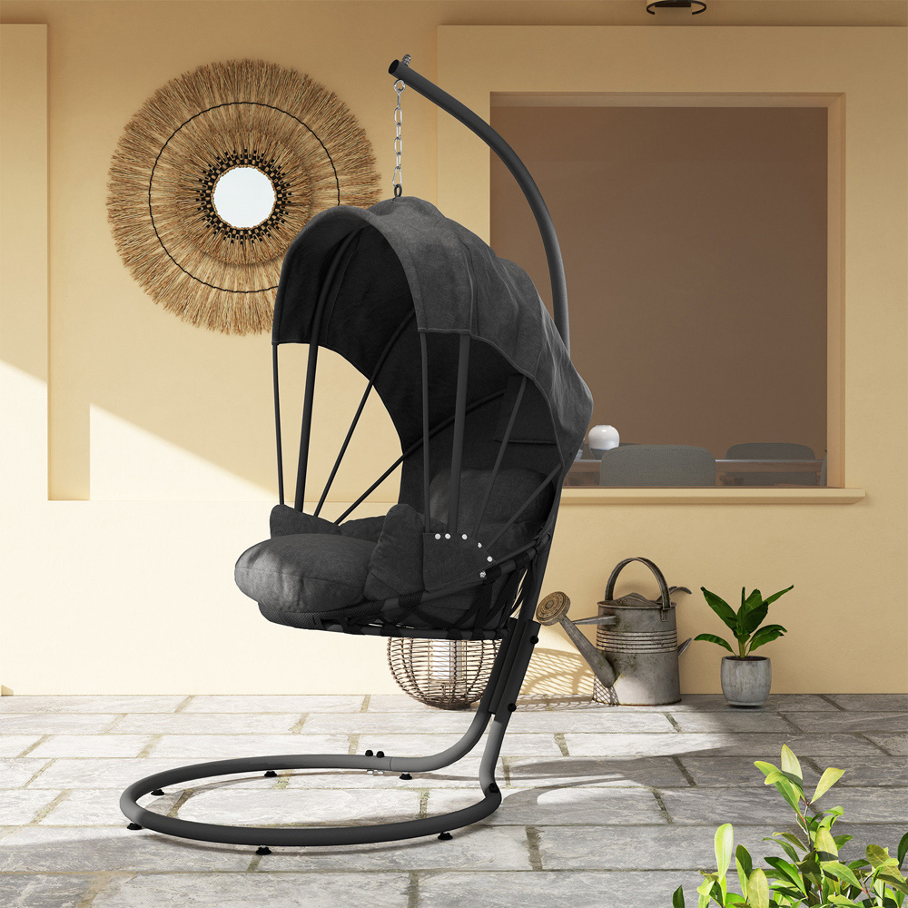 Outsunny Grey Hanging Egg Chair with Canopy Image 3