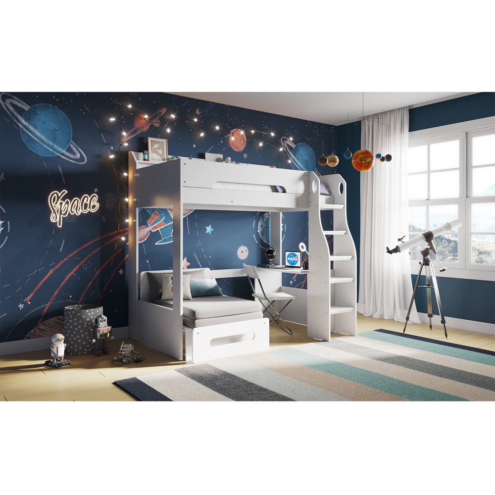 Flair Cosmic White Wooden High Sleeper with Charcoal Grey Futon Image 4