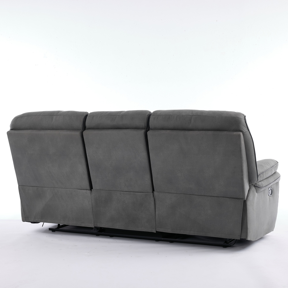 Langham 3 Seater Light Grey Leathaire Manual Recliner Sofa Image 6