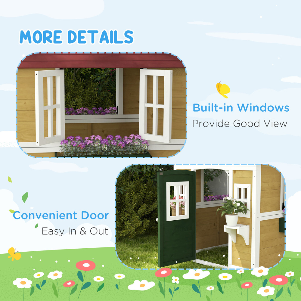 Outsunny Kids Beige Wooden Playhouse with Door Image 8