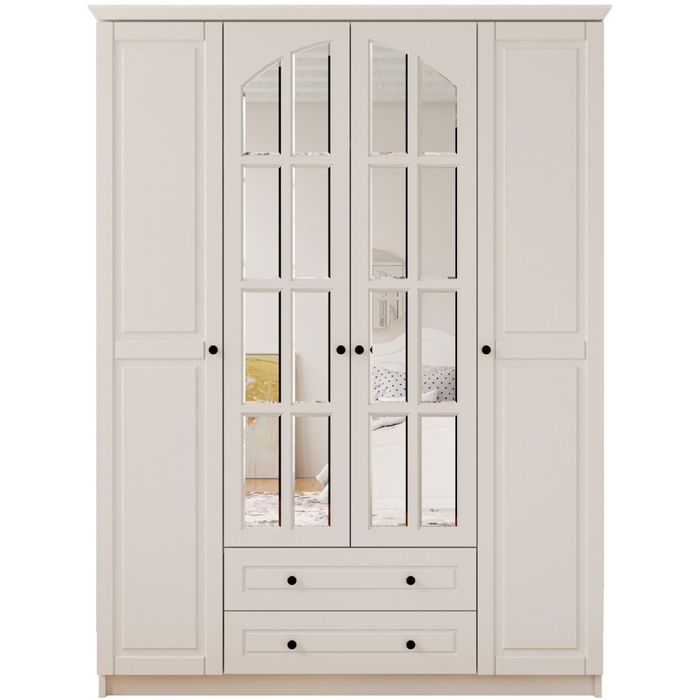 Evu MAISON 4 Door 2 Drawer White XL Mirror Wardrobe Image 2