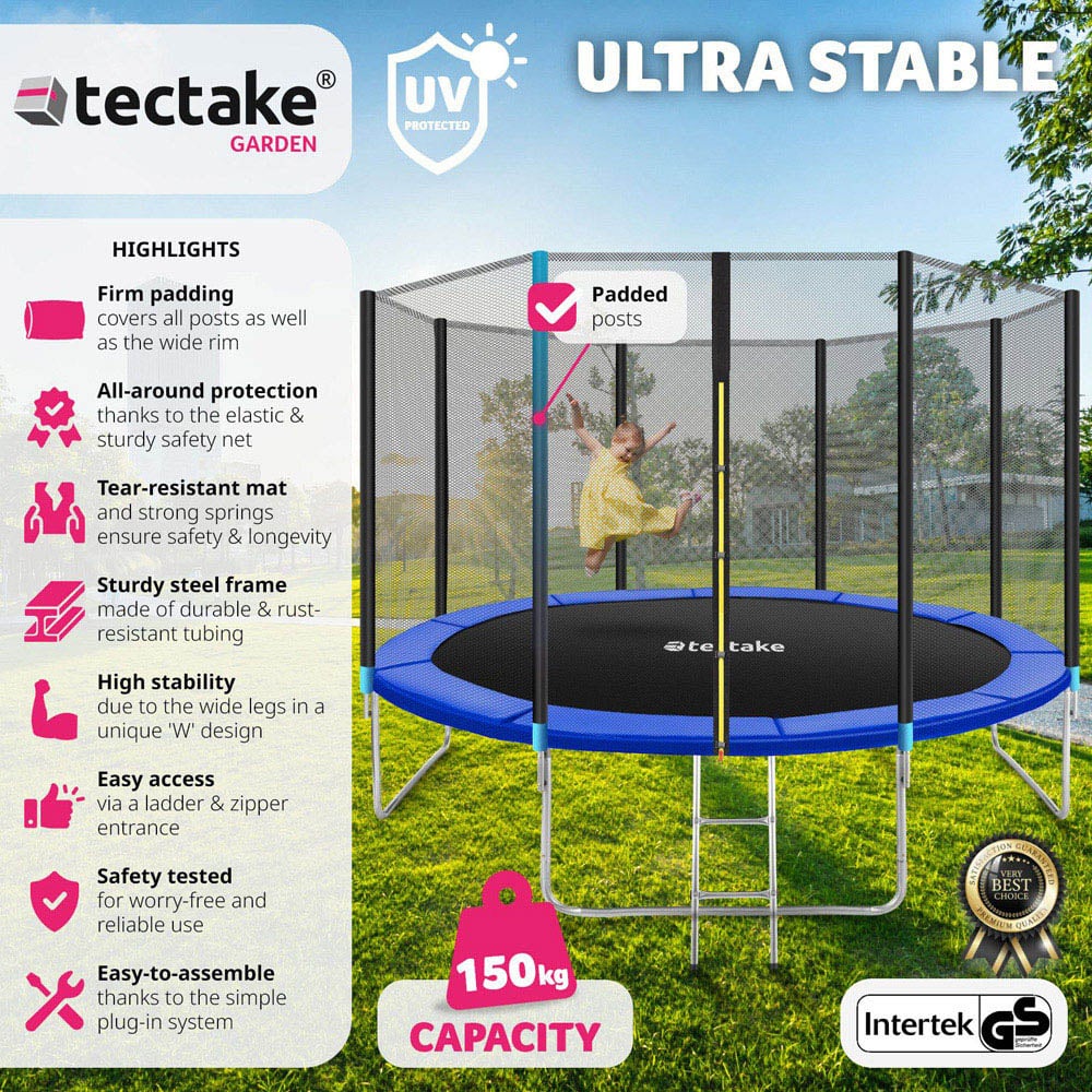 tectake Black and Blue Trampoline with Safety Net 396 x 396cm Image 3