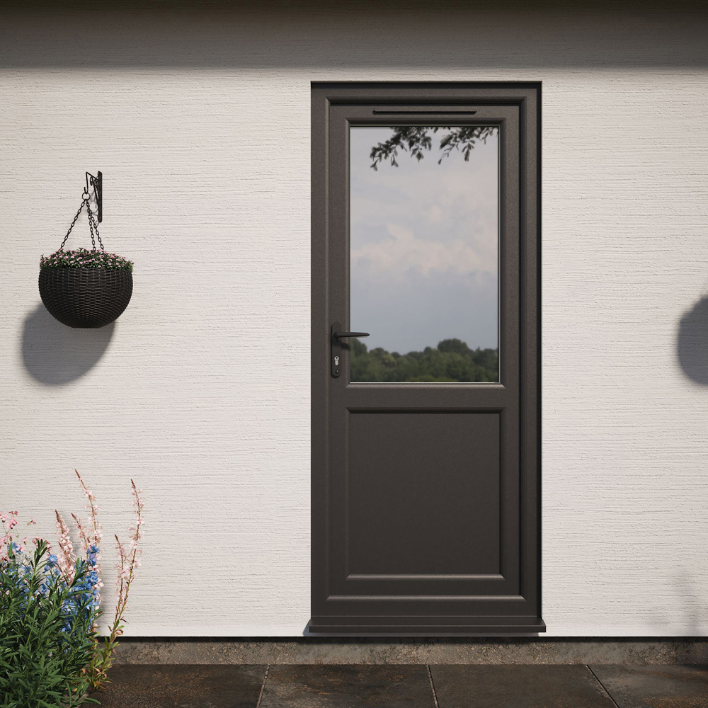 Crystal Black and White Half Glass RH Open Obscure Double Glazed Door 890 x 2090mm Image 2