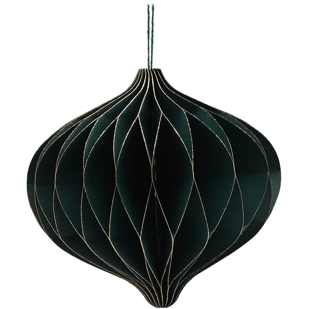 The Seasonal Gift Co Dark Green Paper Onion Shaped Bauble with Gold Edge 3 Pack Image 2