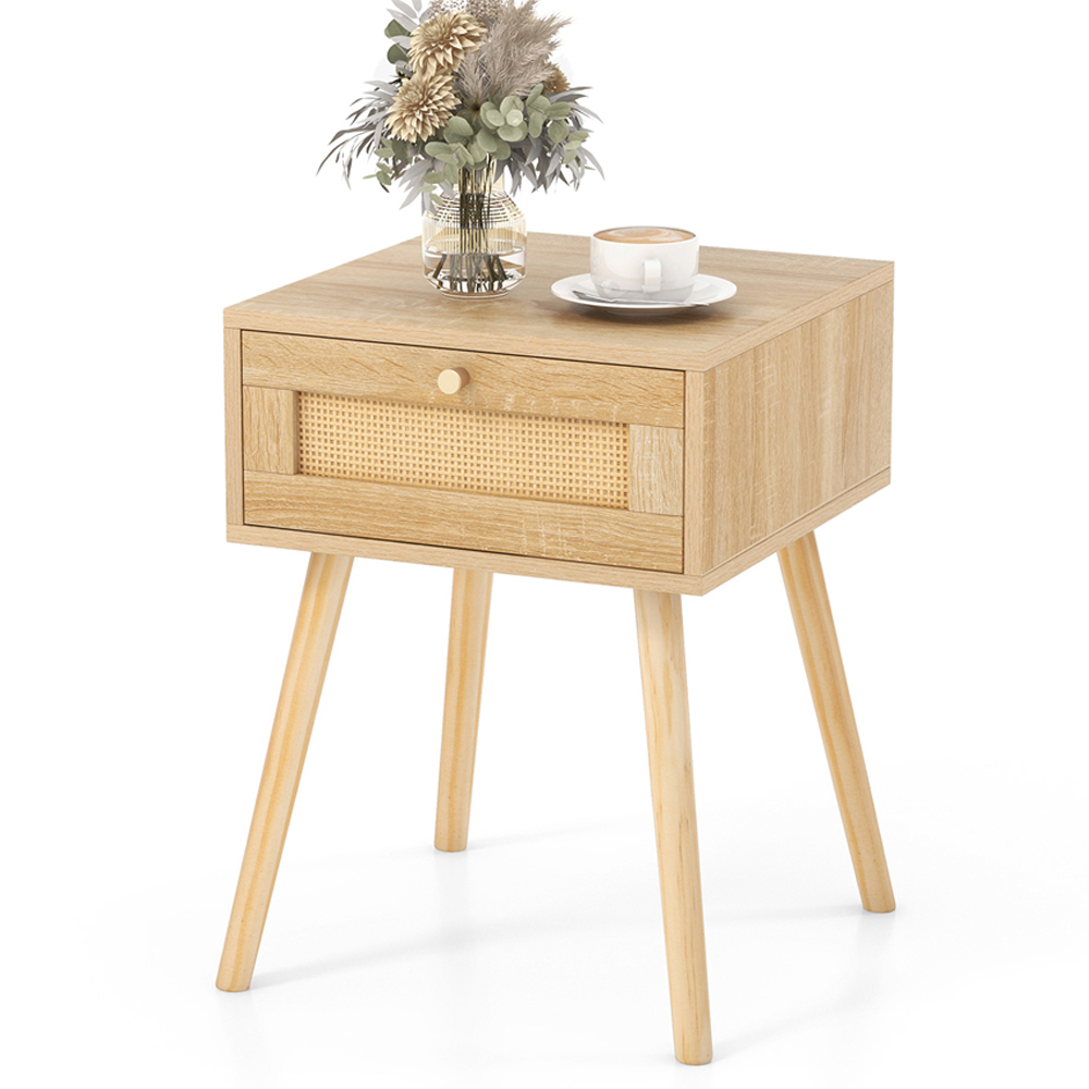 Costway Single Drawer Natural Bedside Table Image 2