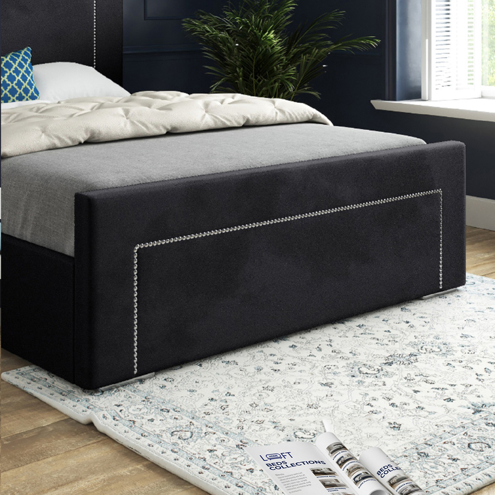 Lucca Black Double Velvet Upholstered Bed Frame with High Headboard Image 4