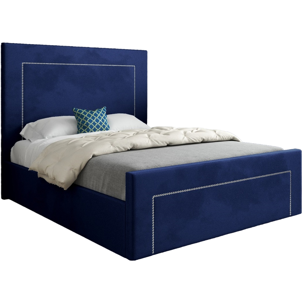 Lucca Blue Small Single Velvet Upholstered Bed Frame with High Headboard Image 2