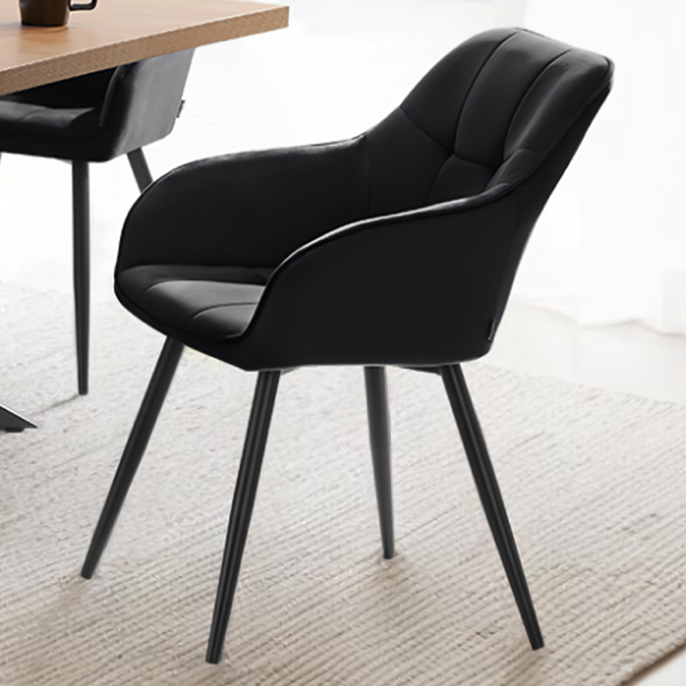 tectake Marilyn Set of 2 Black Velvet Quilted Dining Chair with Armrest Image 1