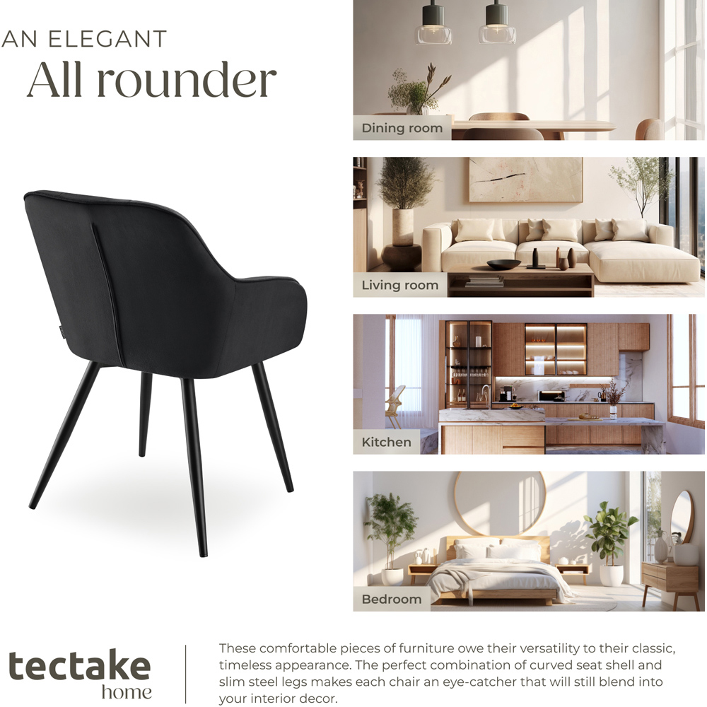 tectake Marilyn Set of 6 Black Quilted Velvet Dining Chair Image 7