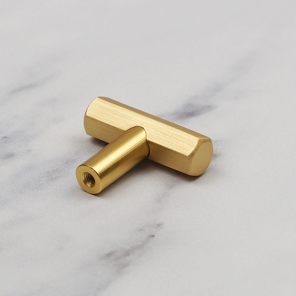 Handle & Home Brushed Brass Hexagon T-Bar Knob 40mm Image 3