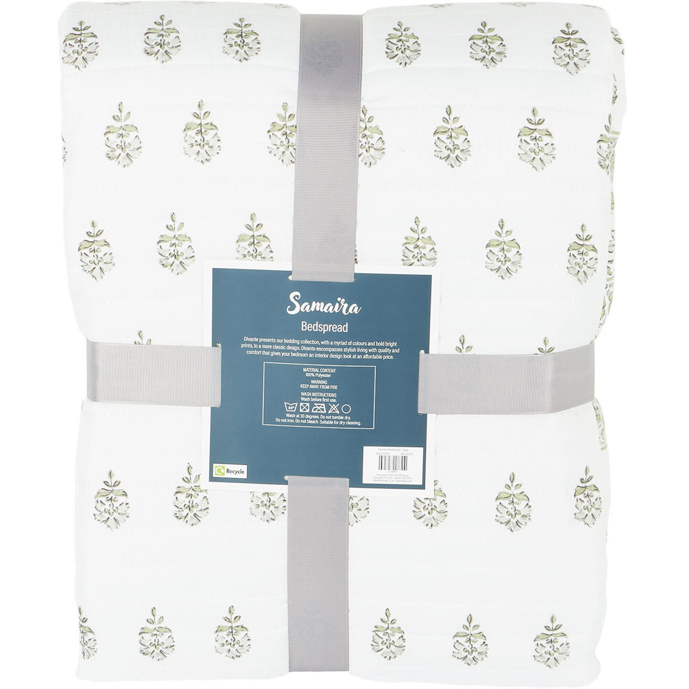 Samaira Printed Bedspread White and Sage Image 3