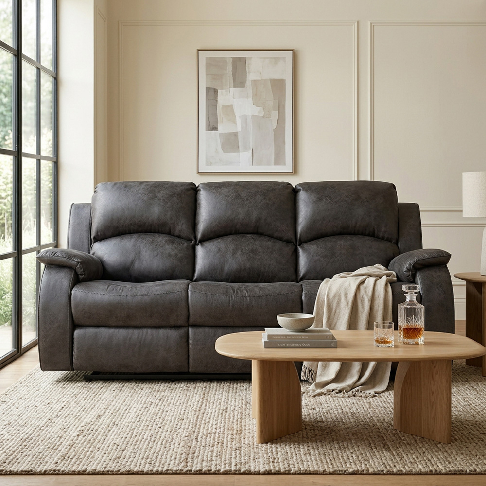 Monaco Pellissima 3 Seater Grey Leather Manual Recliner Sofa Image 3