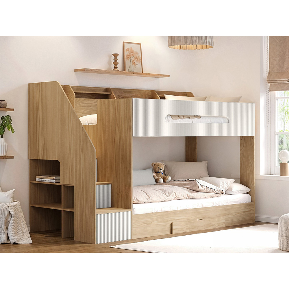 Flair Finn Single Oak and White Staircase Bunk Bed with Storage Image 6