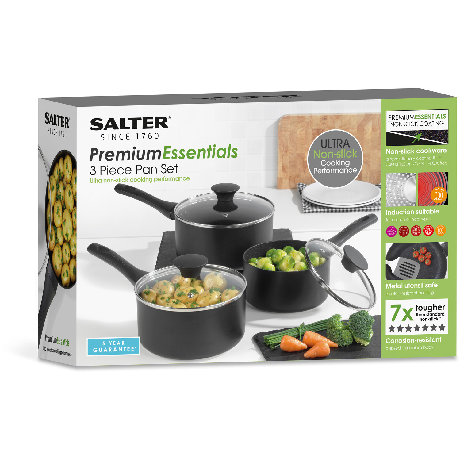 Set of 3 Salter Premium Essentials Saucepans - Black Image 12