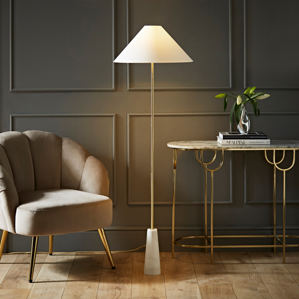 ValueLights Margot White Marble Taper Shade LED Floor Lamp Image 2