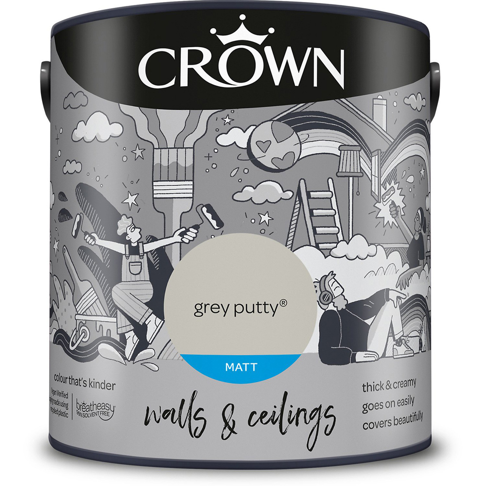 Crown Wall & Ceilings Grey Putty Matt Emulsion 2.5L Image 2