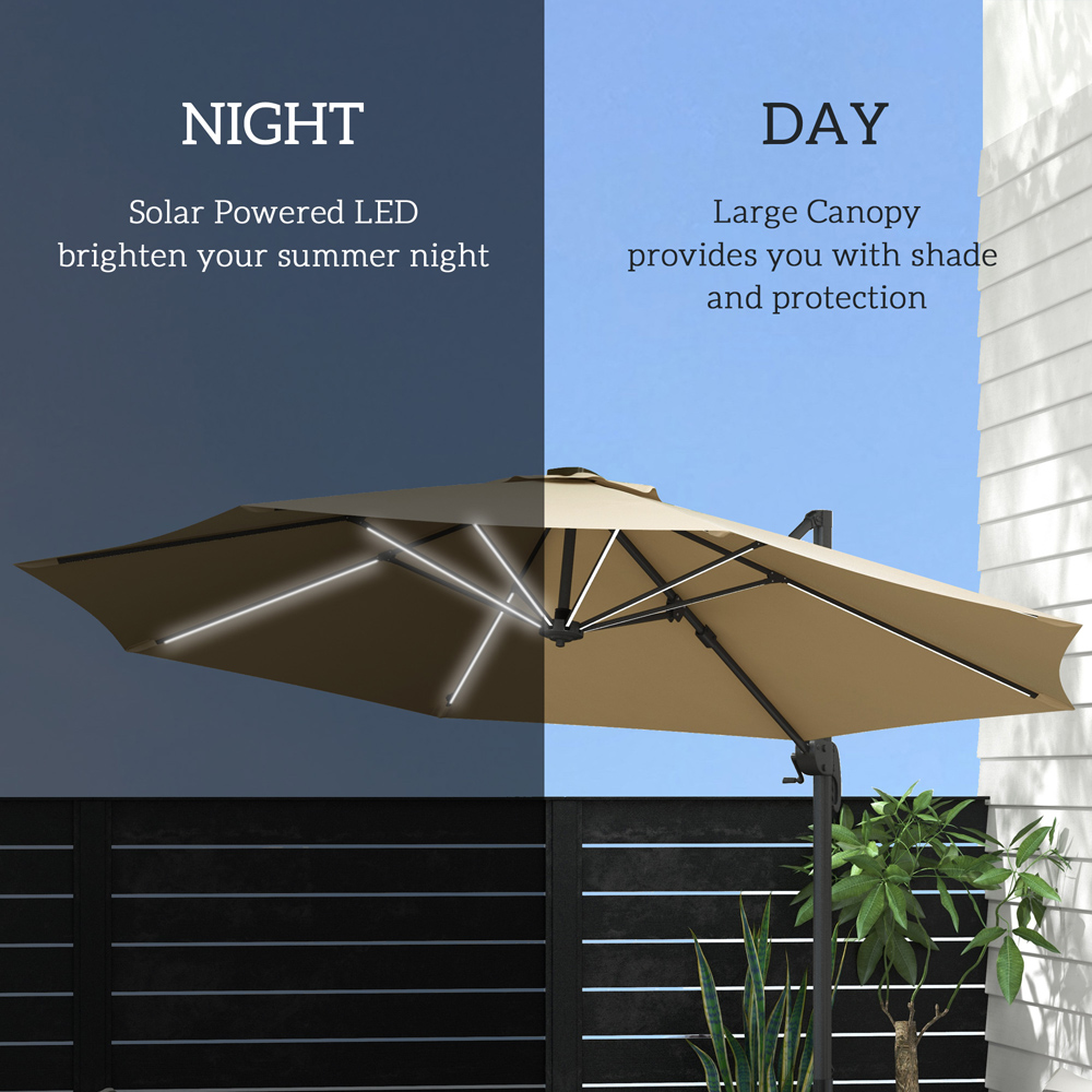 Outsunny Khaki Solar LED Cantilever Parasol 3m Image 4
