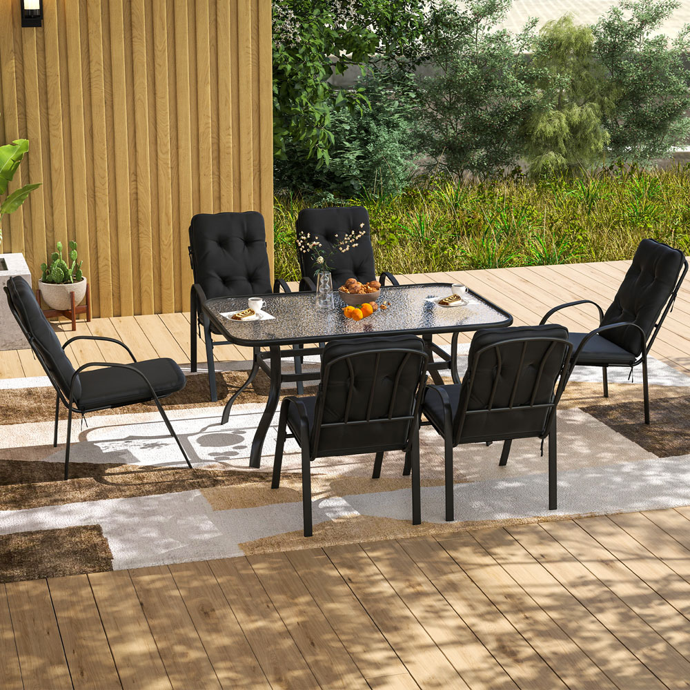 Outsunny 6 Seater Garden Dining Set with Umbrella Hole Black Image 1