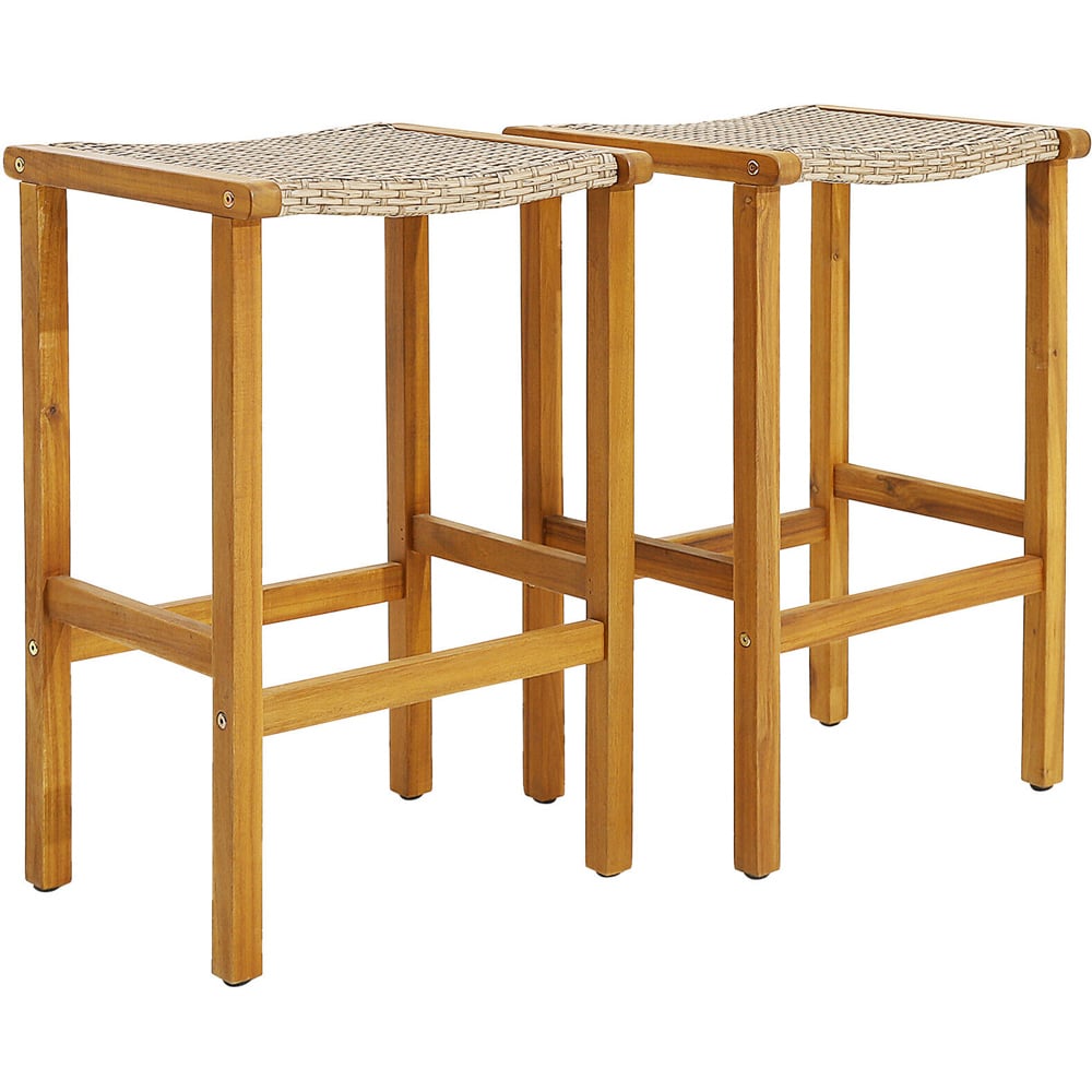 Costway Acacia Wood PE Wicker Bar Stool Set of 2 Image 2