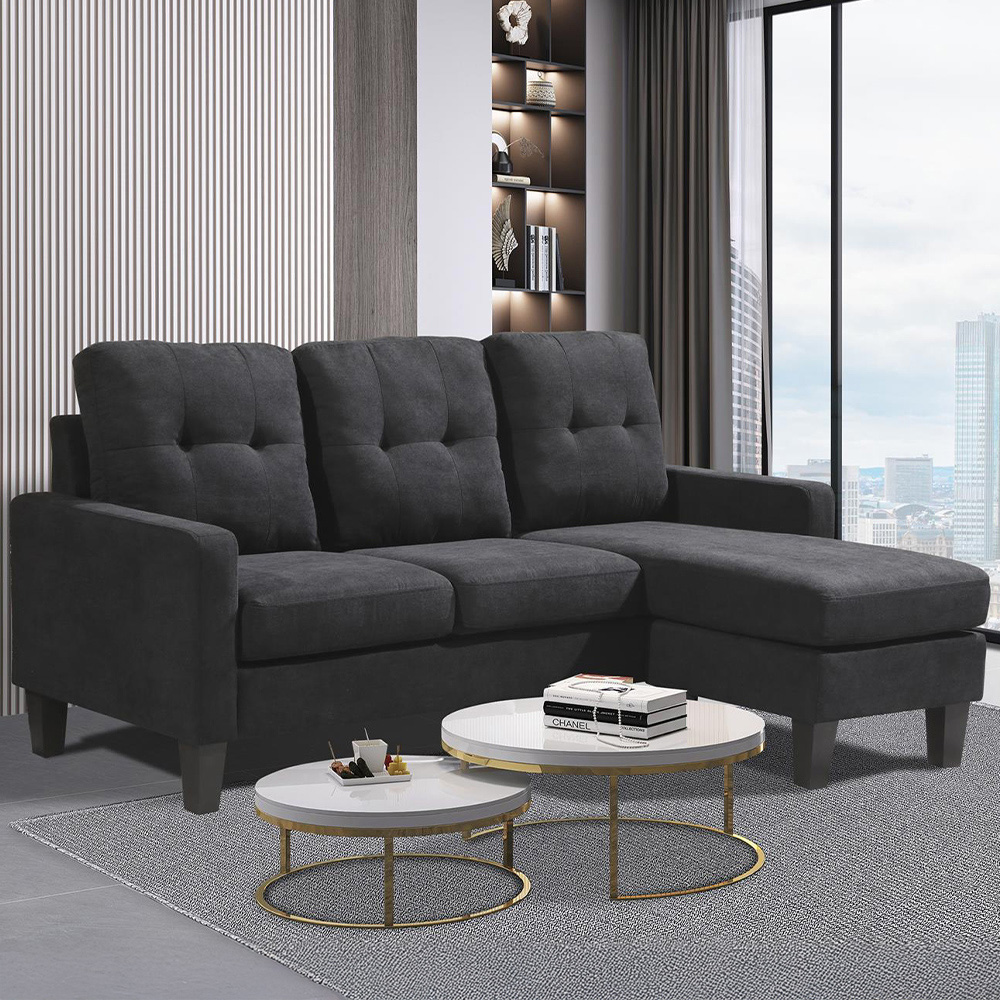 Kosy Koala 3 Seater Black Ottoman L Shape Reversible Corner Sofa Set Image 1