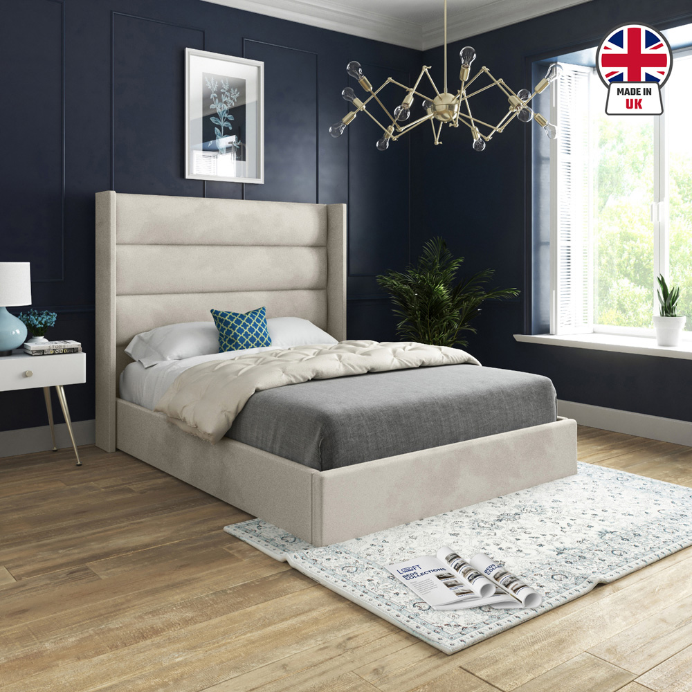 Nuno Silver Super King Size Velvet Upholstered Bed Frame with Straight Winged Headboard Image 6