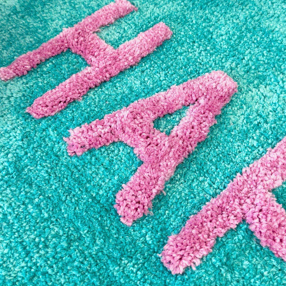 Mooky Mats Colourful Happy Slogan Turquoise and Pink Non Slip Bath Mat 50 x 80cm Image 3