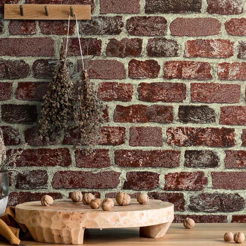 Galerie Industrial Effects Sand Burgundy Brick Wallpaper Image 7