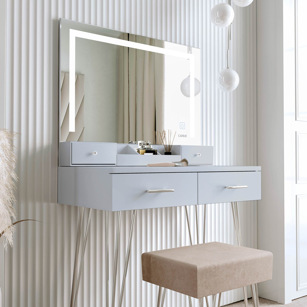 CARME Home Sophia 4 Drawer Grey Dressing Table Set with LED Mirror Image 3