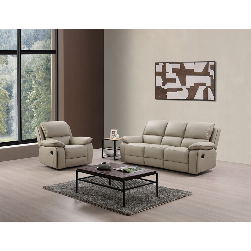 Salerno 3 Seater Light Grey Leather Manual Recliner Sofa Image 7