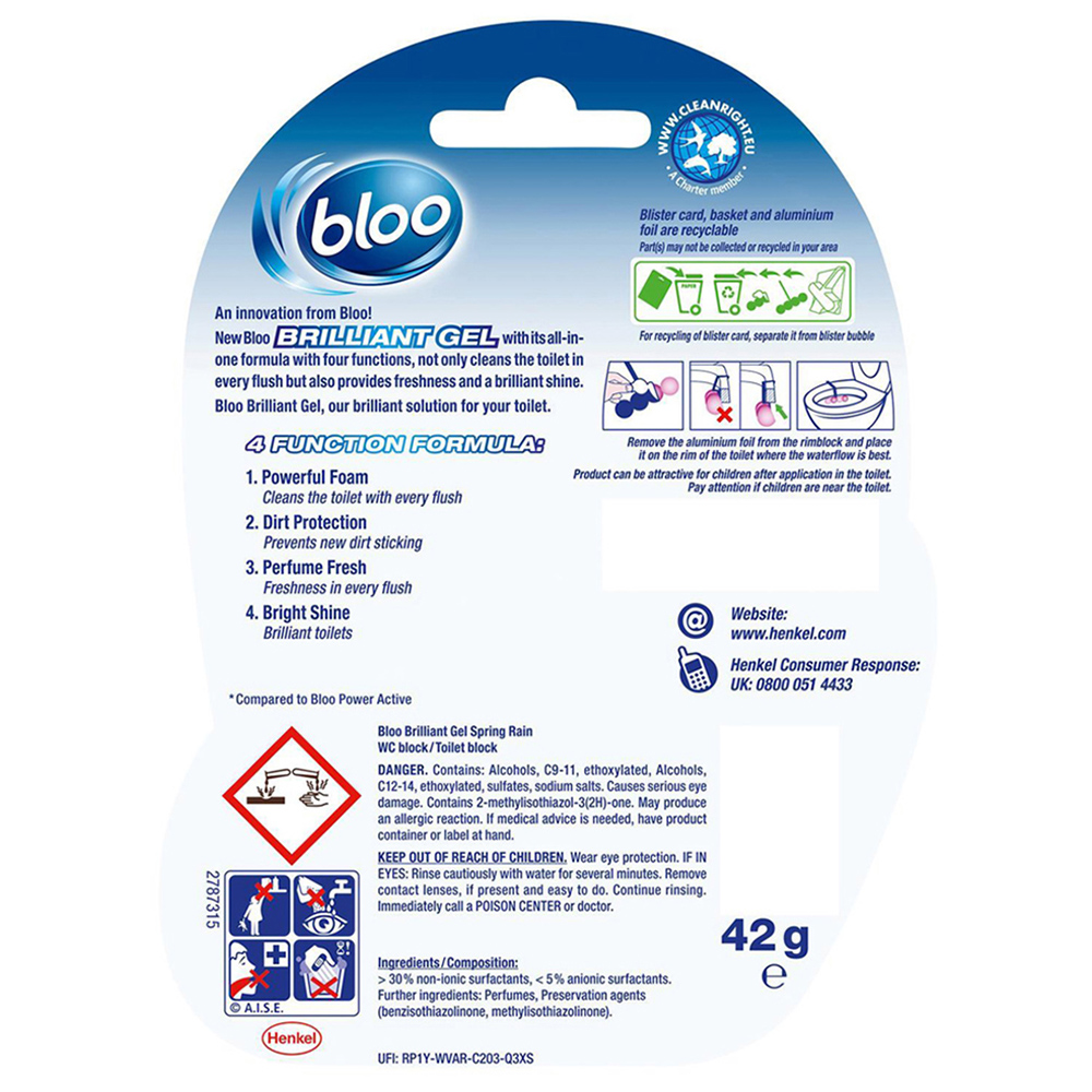 Bloo Brilliant Gel All in 1 Spring Rain Toilet Rim Block 42g 7 Pack Image 3
