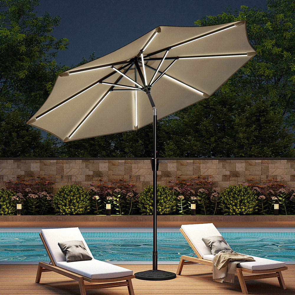 Living and Home Beige Solar LED Crank and Tilt Parasol with Resin Floral Base 3m Image 2