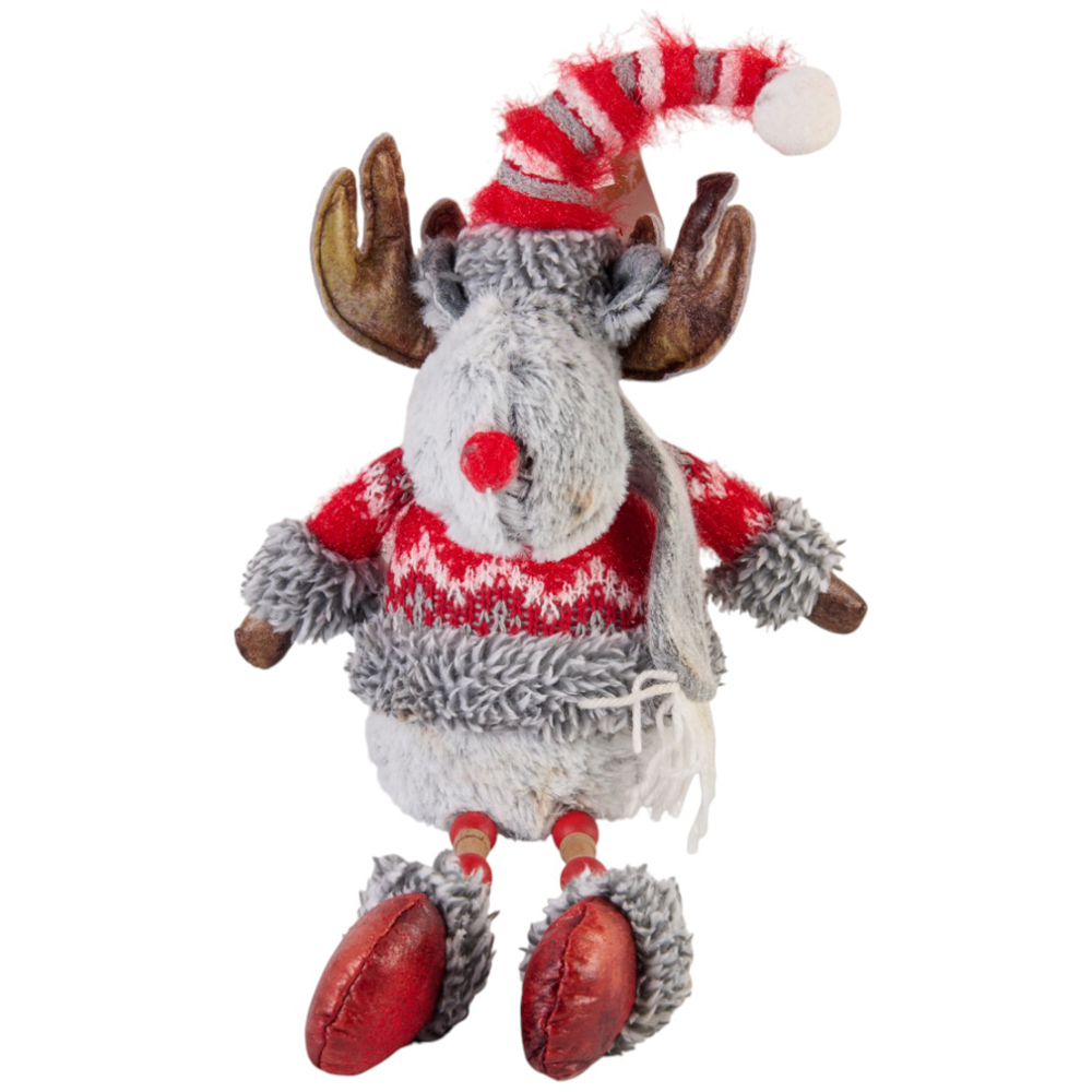 Candy Cane Lane Grey Shelf Sitting Reindeer Decoration Image 3