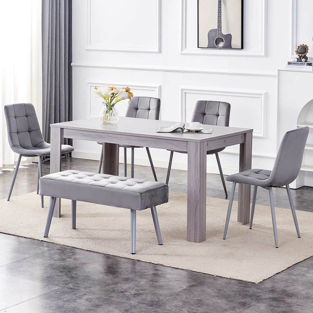 Kosy Koala 6 Seater Dining Set with Bench Grey Velvet Image 1