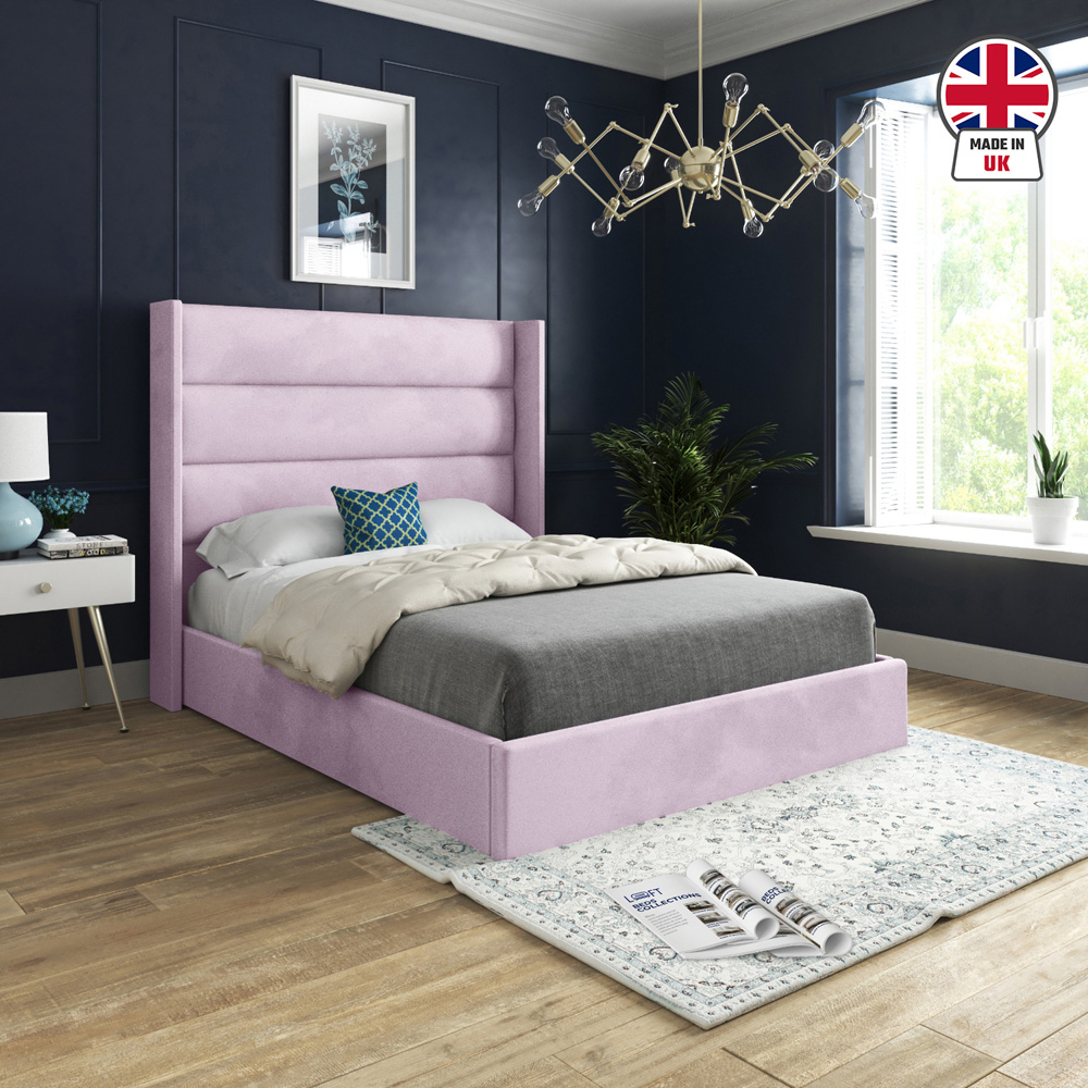 Nuno Pink Small Double Velvet Upholstered Bed Frame with Straight Winged Headboard Image 6