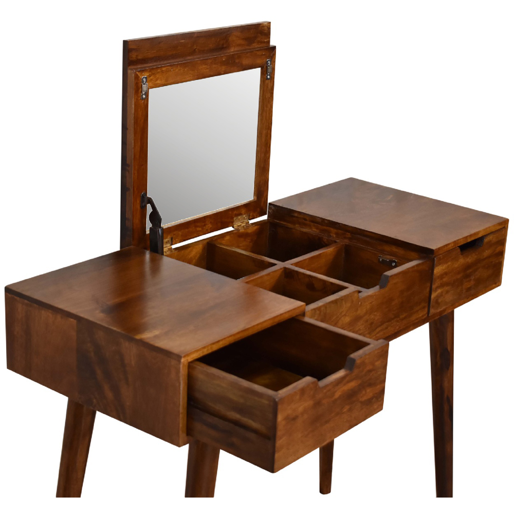 Artisan Furniture Chestnut Brown 2 Drawer Solid Wood Foldable Mirror Table Image 4