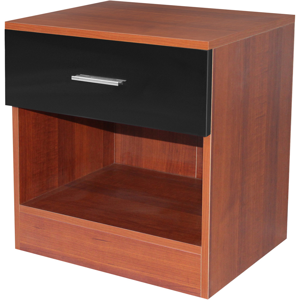 Brooklyn Single Drawer Walnut and Black High Gloss Bedside Table Image 2