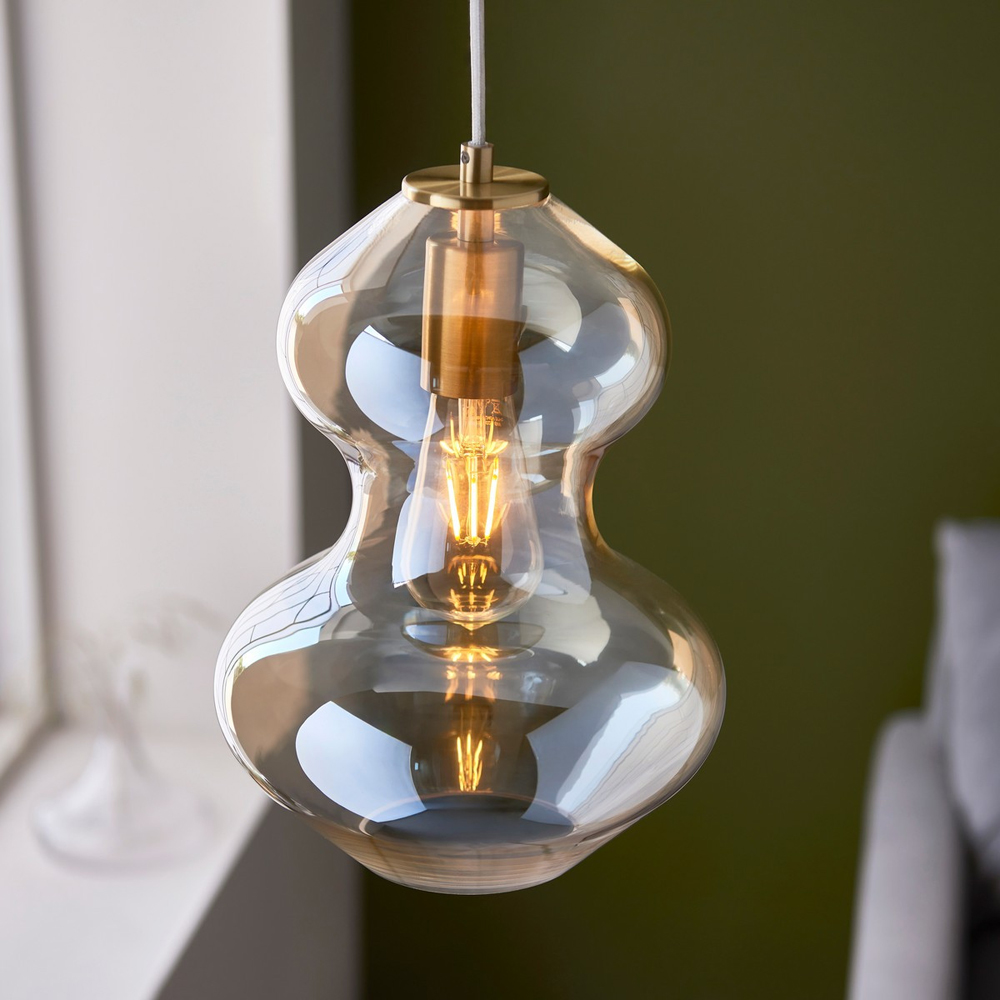 Merano Lecce Satin Brass Plate Champagne Glass Dome Pendant Ceiling Light Image 7