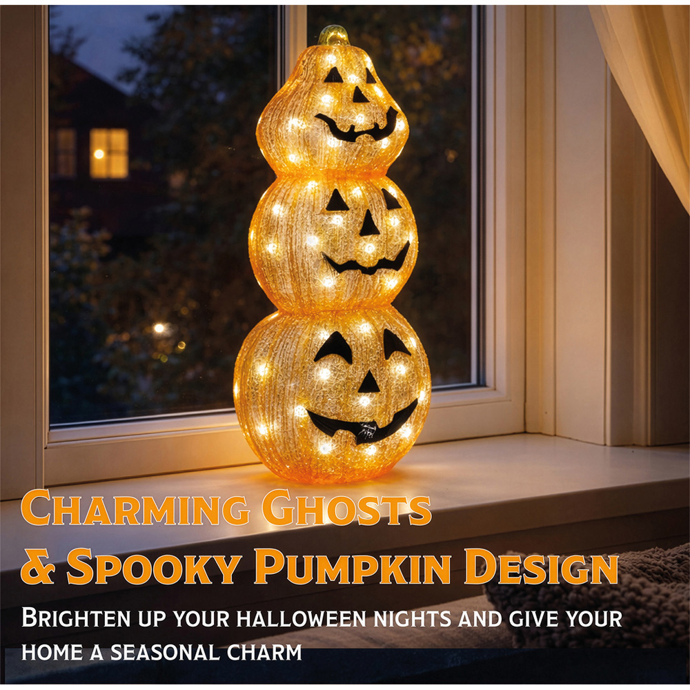 FXLab 80 Bright White LED Acrylic Pumpkin Halloween Decoration 25 x 20 x 60cm Image 3